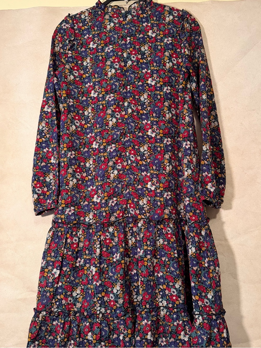 Girls' Black  Multicolor Floral Tiered Long-Sleeve Dress Size 18